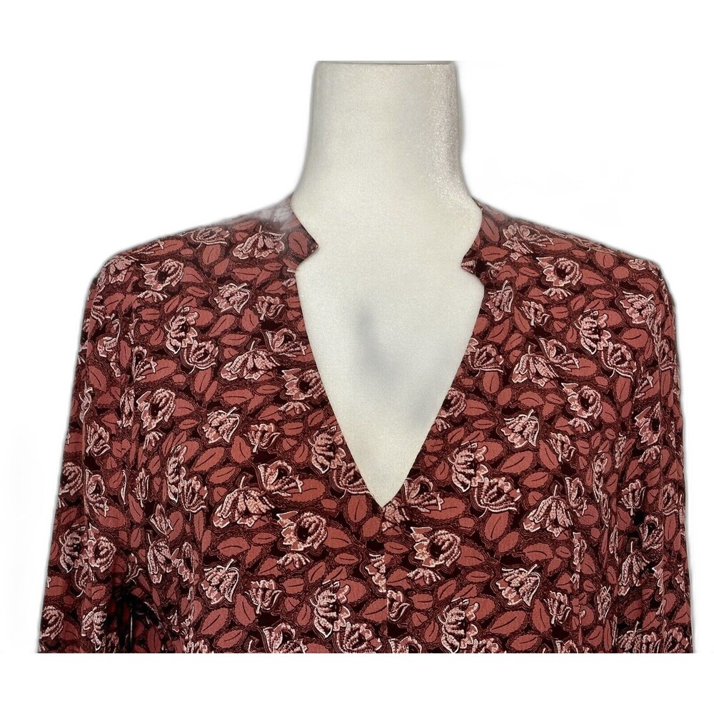 NWT TREASURE & BOND Women Size S Long Sleeve Red Rust Floral Blouse Career Boho - Picture 2 of 9